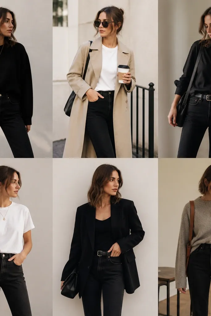 Low maintenance black jeans outfit ideas for busy days