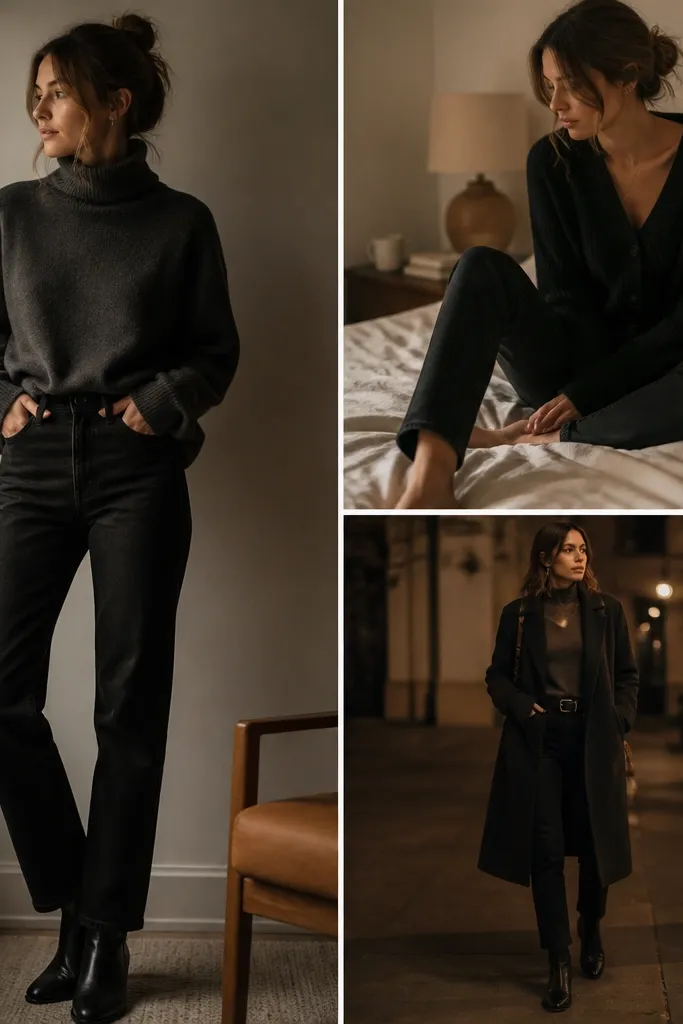 Cozy black jeans outfit ideas for chilly nights