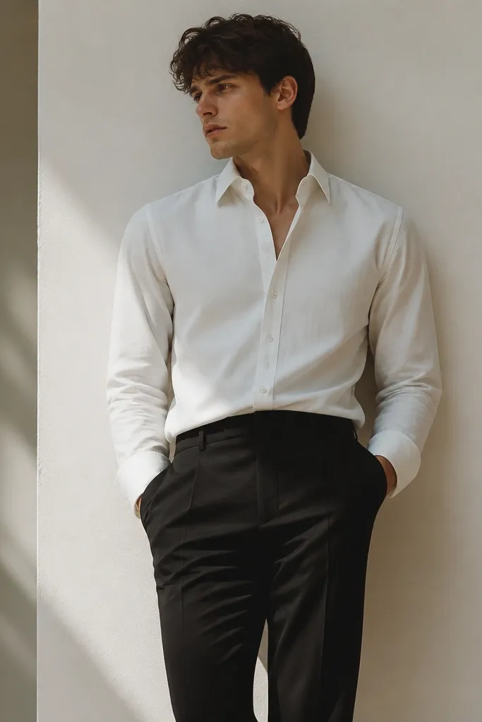 Black pants and white shirt outfits for men