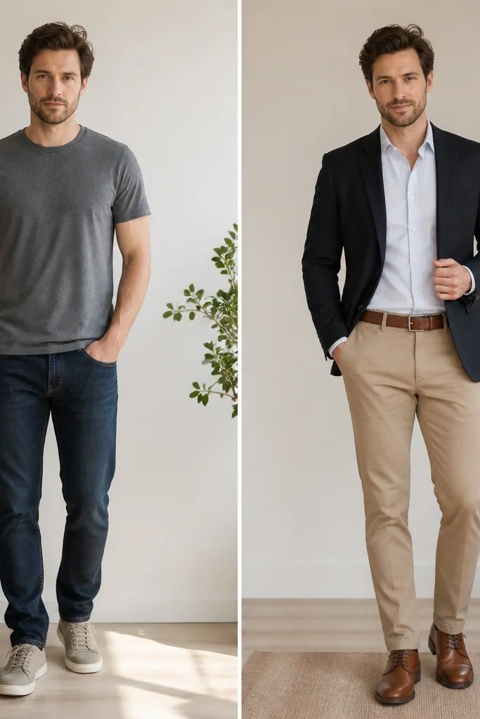 Before and after transformation business casual outfits men