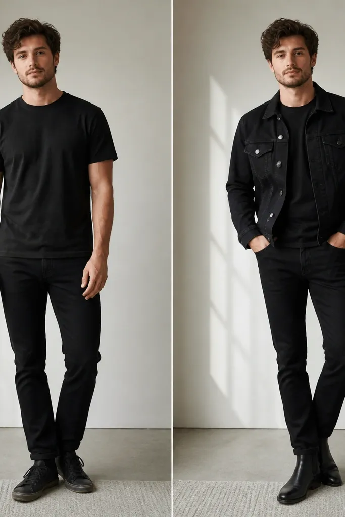 Black jeans outfit mens before and after makeovers