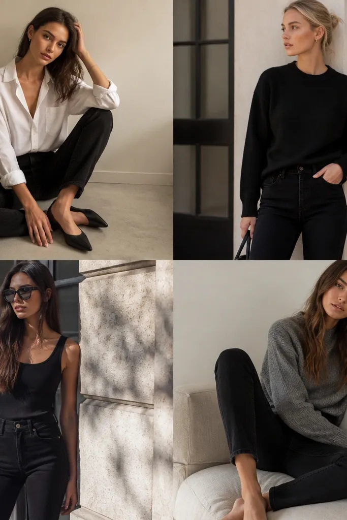 Quick easy black jeans outfit looks for weekends