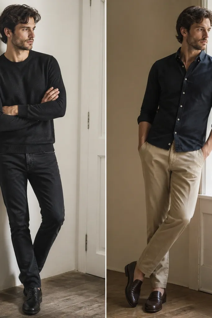 Black jeans outfit mens vs chinos