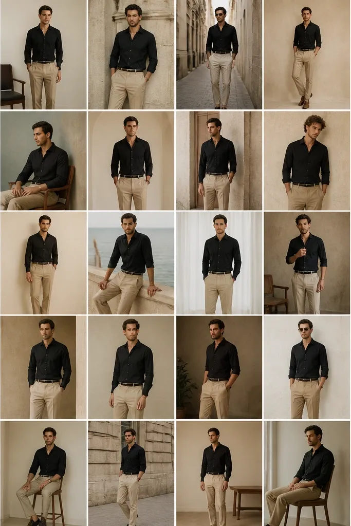 25 black shirt beige pants outfits for men