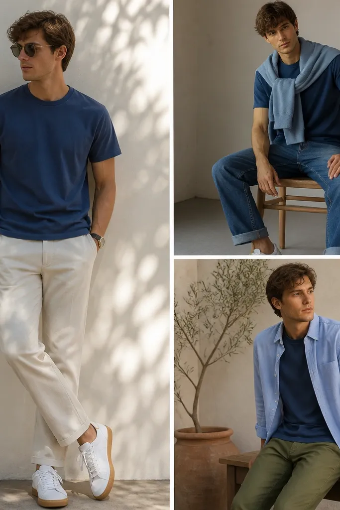 Cozy blue t shirt outfit men combos