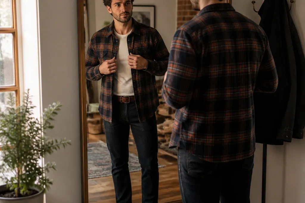 Before and after flannel outfits men