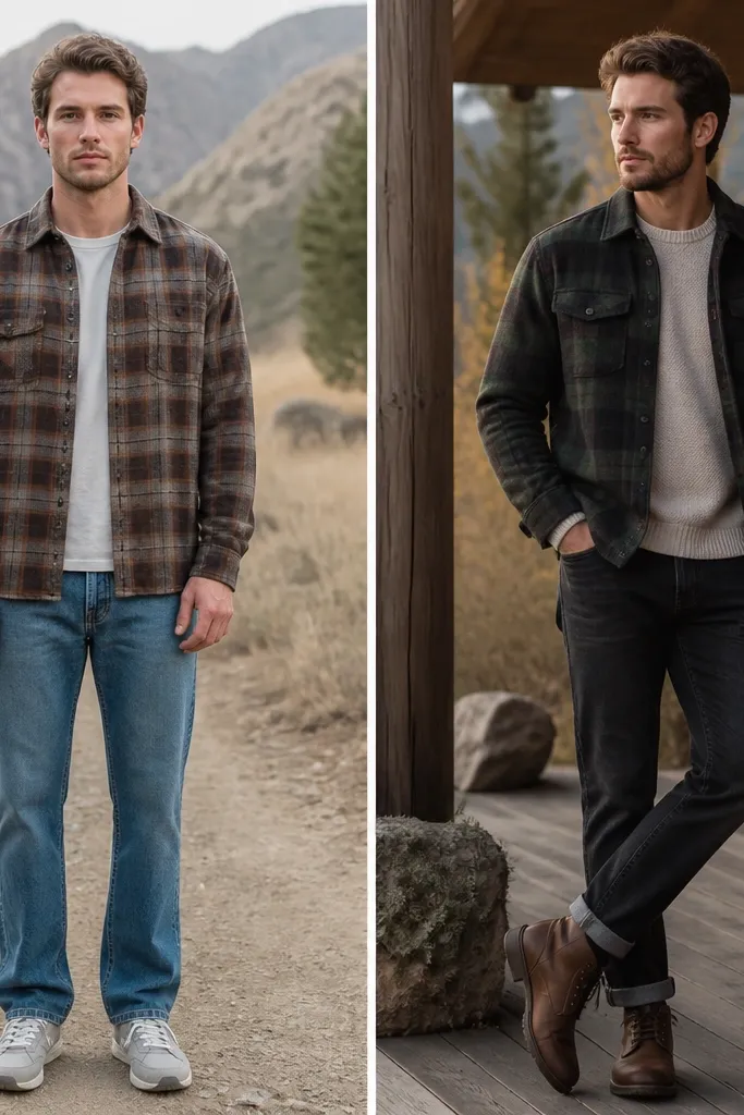 Before and after flannel outfits men