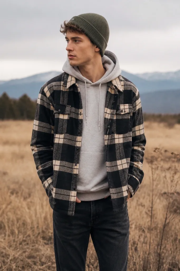 How to wear hoodie with flannel outfits men