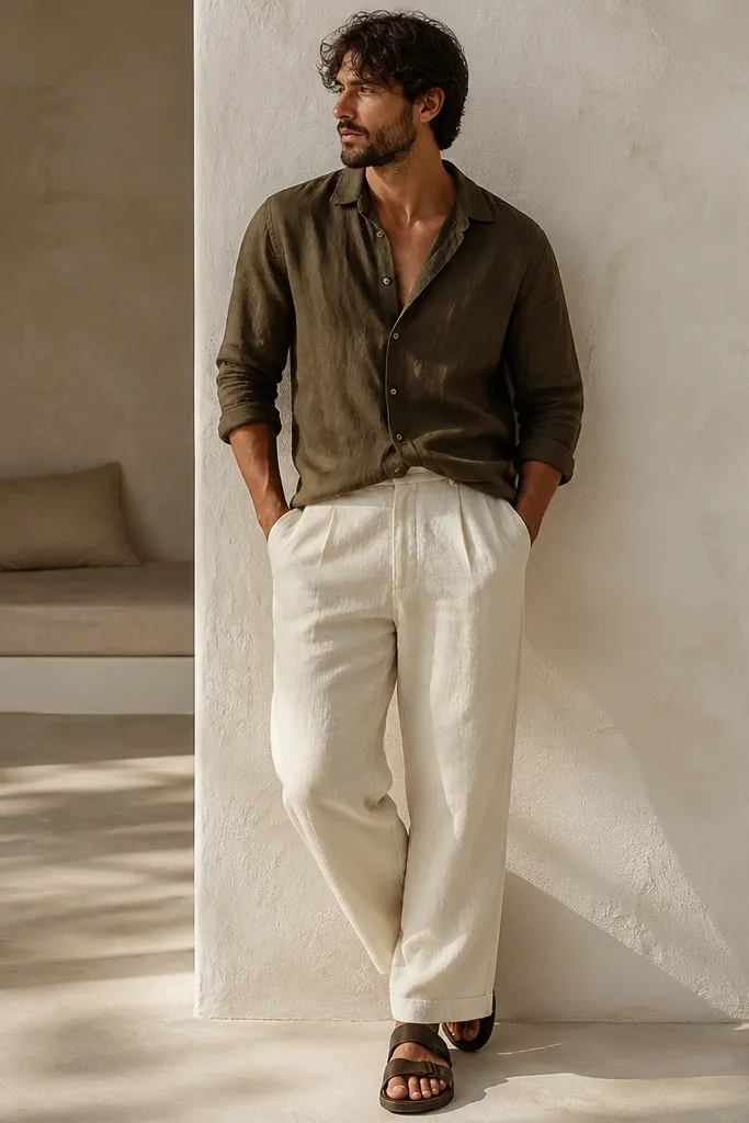 Aesthetic casual linen pants outfit men