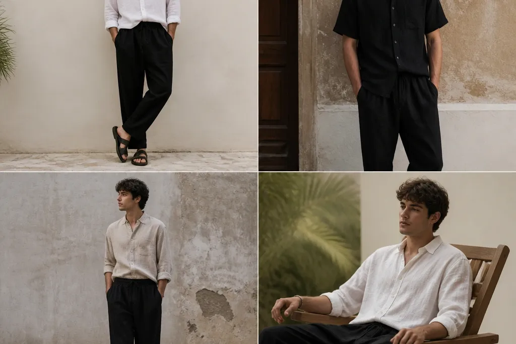 Budget black linen pants outfit men repeats