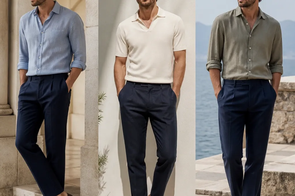 Comparison review navy blue linen pants outfit men