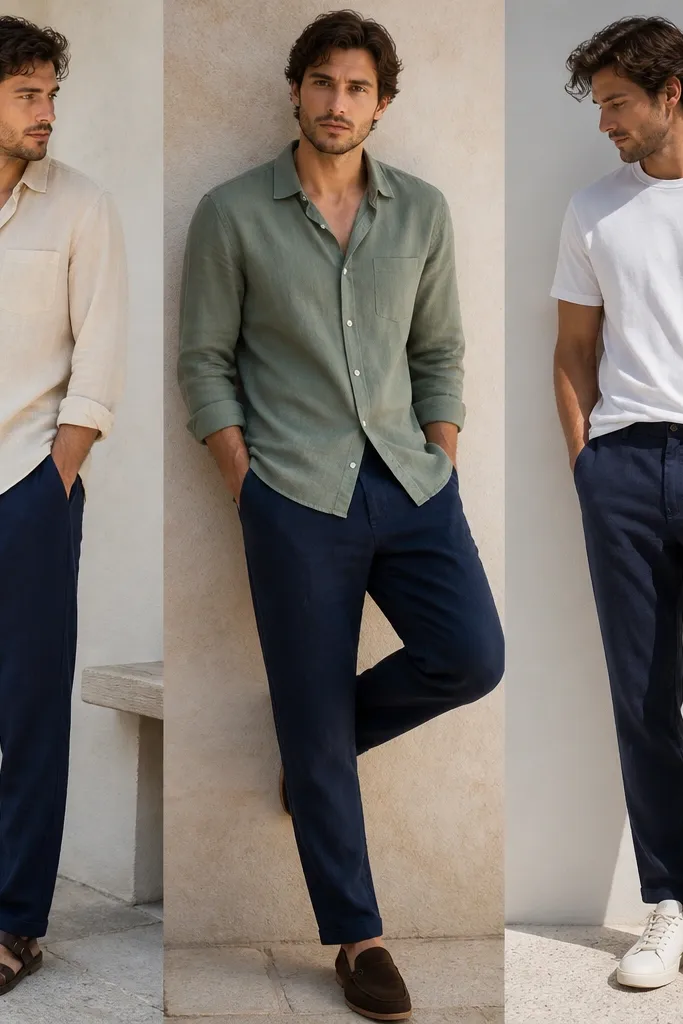 Comparison review navy blue linen pants outfit men