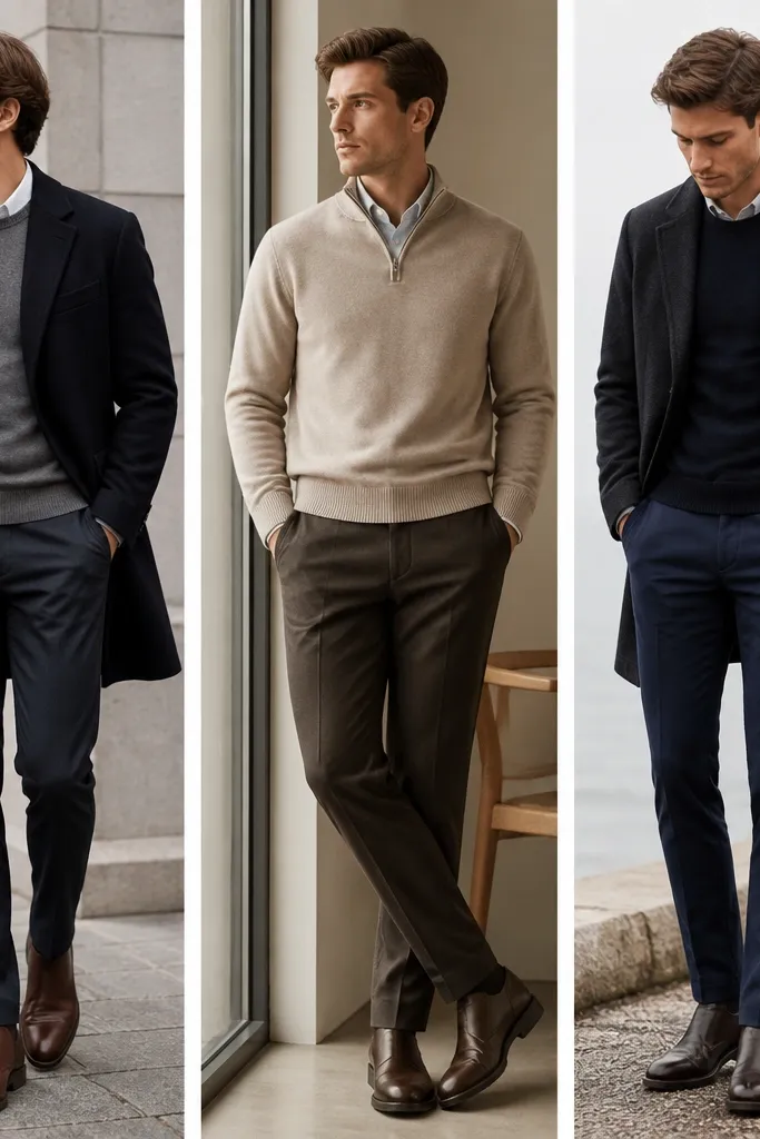 Low maintenance business casual outfits men in winter