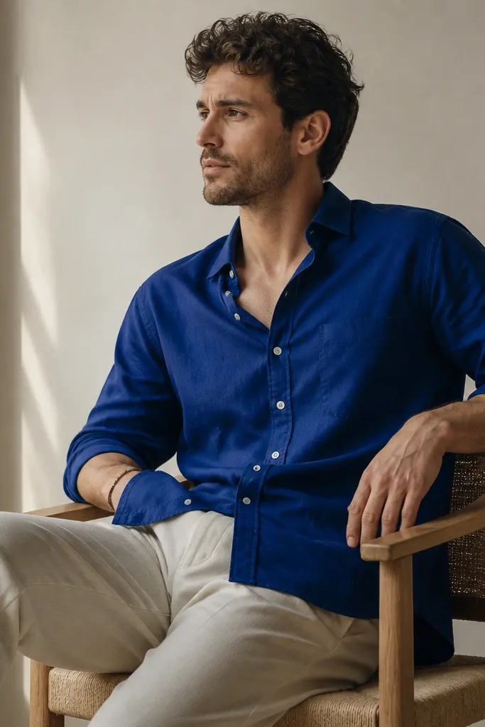 Low maintenance royal blue shirt outfit men