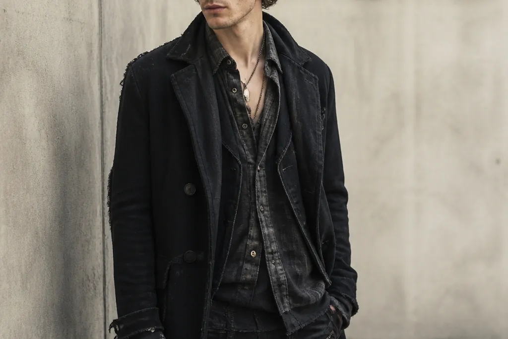 Luxe high end grunge outfits men, styled up