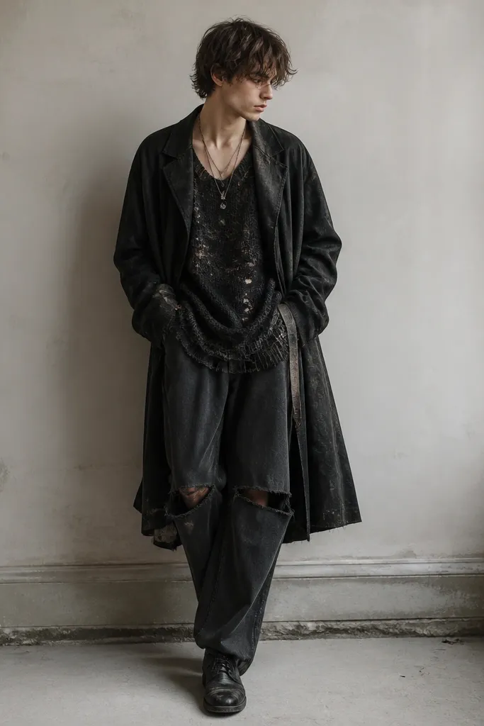 Luxe high end grunge outfits men, styled up