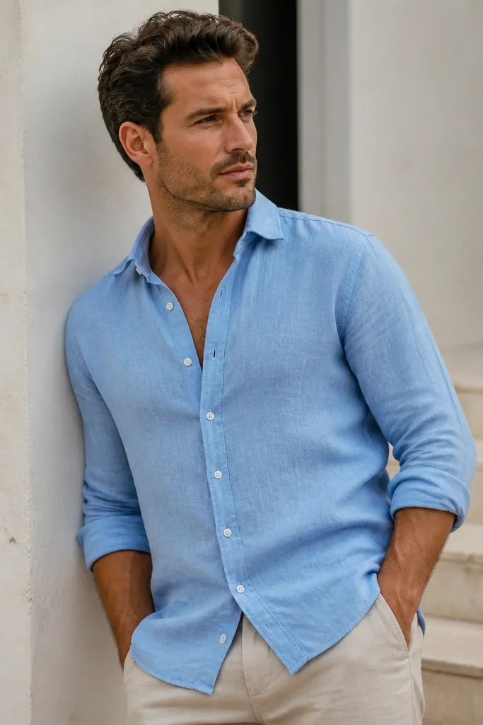 Mistakes blue linen shirt outfit men tips