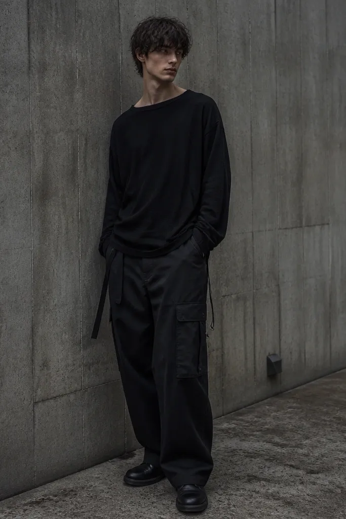 Modern dark grunge outfits men, styled simply
