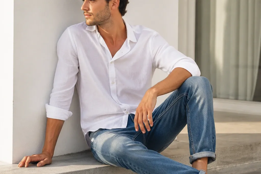 Quick easy blue jeans white shirt outfit men
