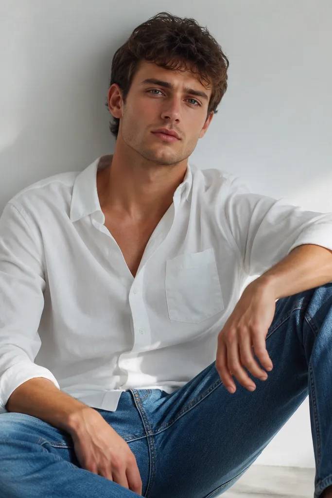 Quick easy blue jeans white shirt outfit men