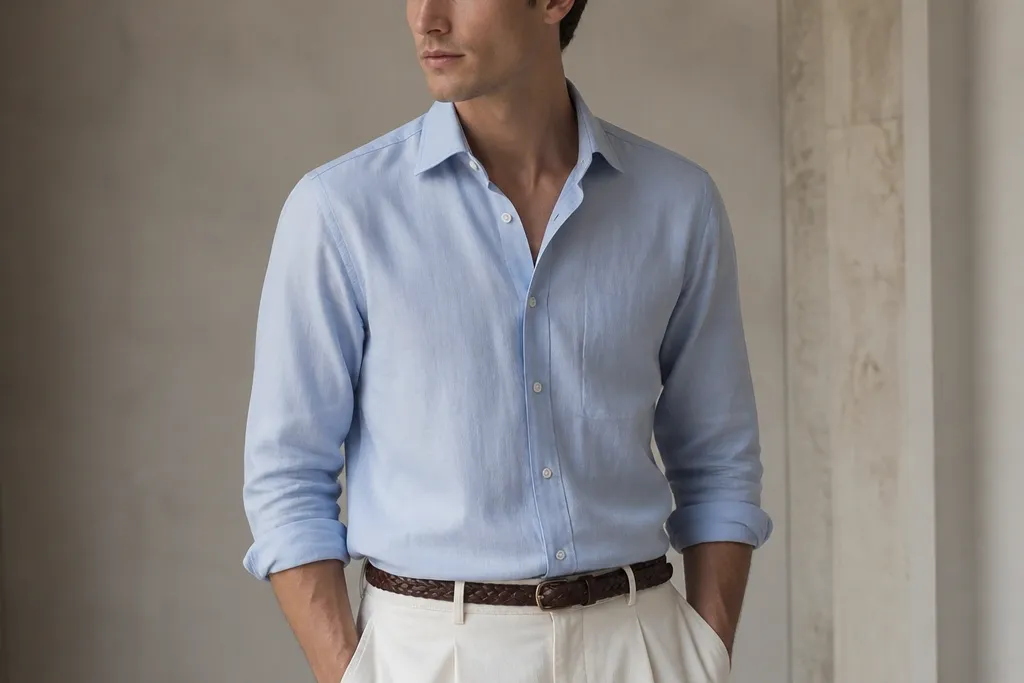 Seasonal evergreen baby blue shirt outfit men